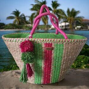 💖 Sun N Sand Large Pom Pom Straw Tote 💖